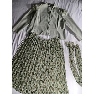 Vintage Alison J Skirt Suit Set Womens 18 Green Floral 2 Piece Career 90s
